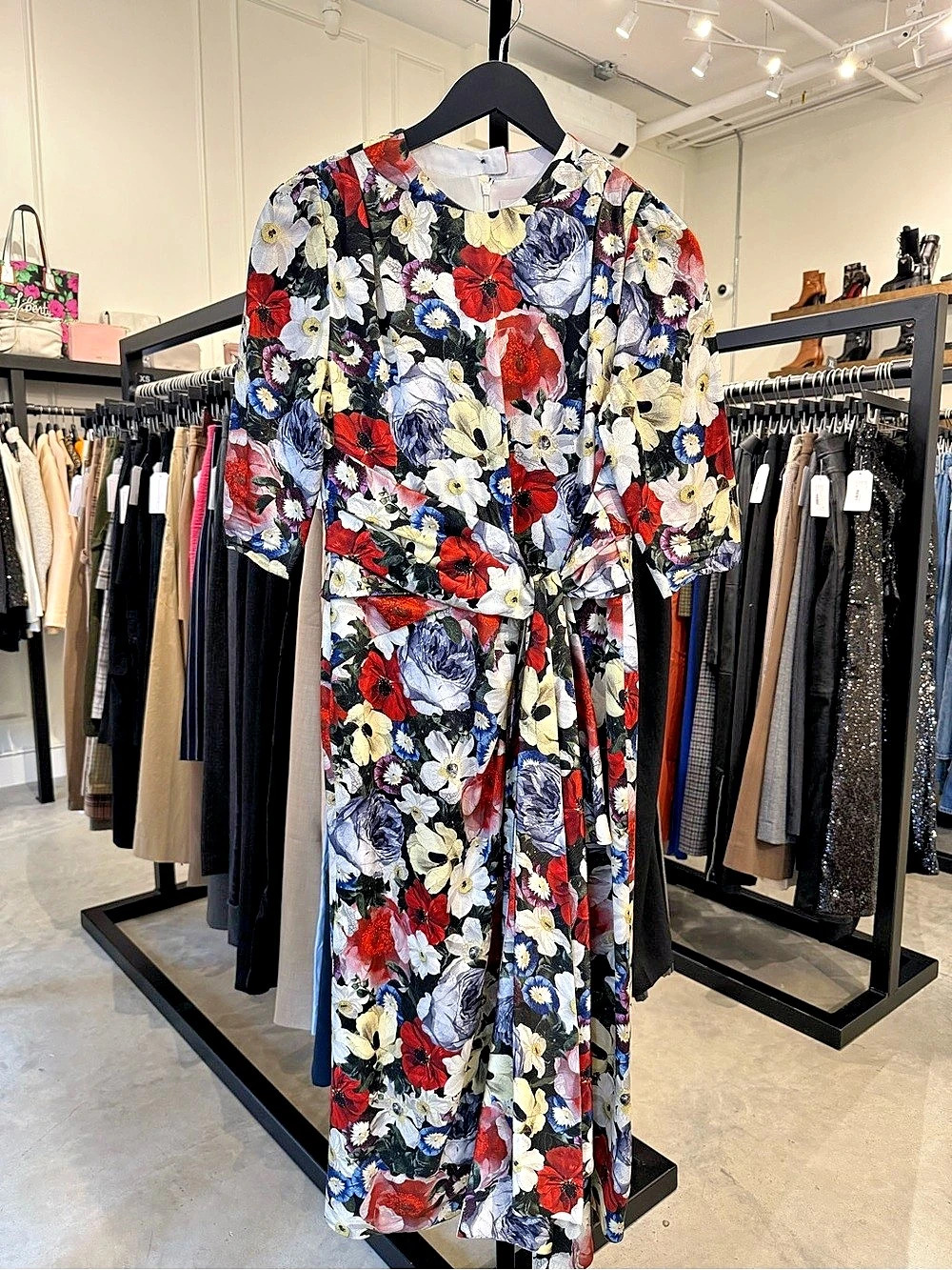 Erdem Floral Midi Dress in Black & Multicolor